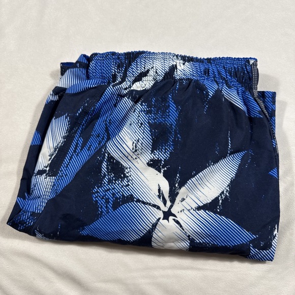Nike Swim Trunks Shorts Mens L Blue Black White Floral Print Lined Pockets‎ - Picture 1 of 12